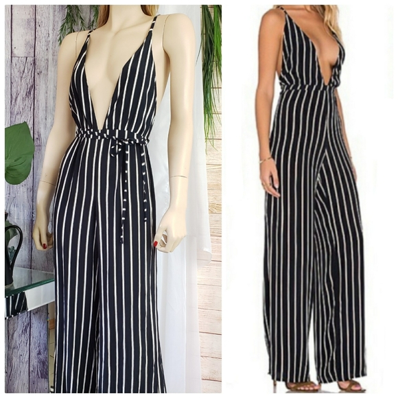 Faithfull the Brand Pants - Faithful The Brand Black & Cream Striped Jumpsuit